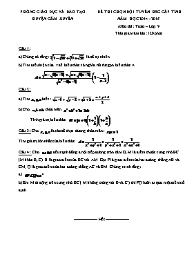 Đề thi chọn đội tuyển HSG cấp tỉnh năm học 2014 - 2015 huyện Cẩm Xuyên môn thi Toán  lớp 9